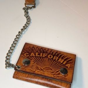 California Biker Brown Leather Wallet with Chain